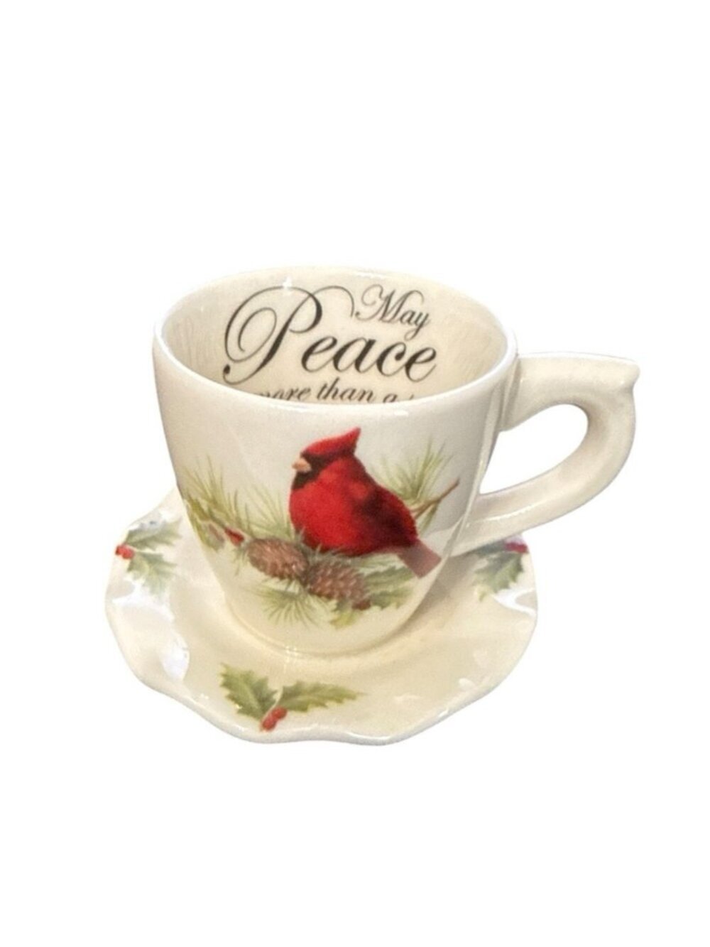 Cracker Barrel Holiday Season of Peace Cardinal Mini Stoneware Mug Cup 2" Tall